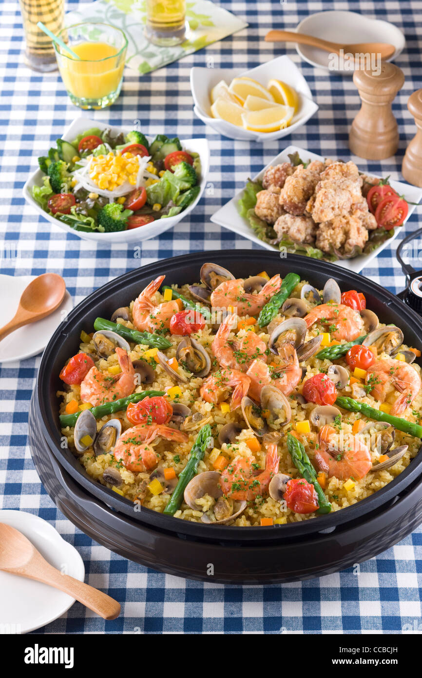 Paella on Hot Plate Stock Photo