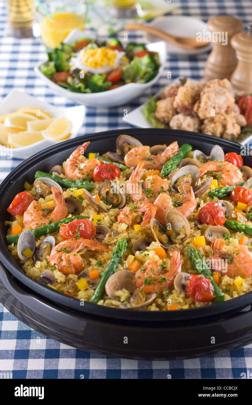 Paella on Hot Plate Stock Photo