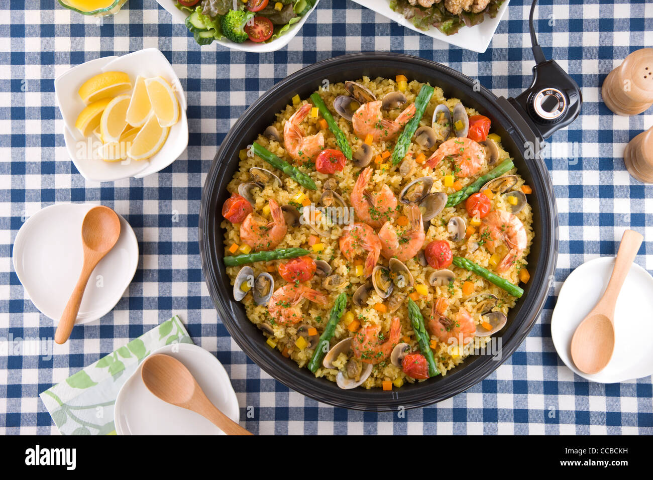 Paella on Hot Plate Stock Photo