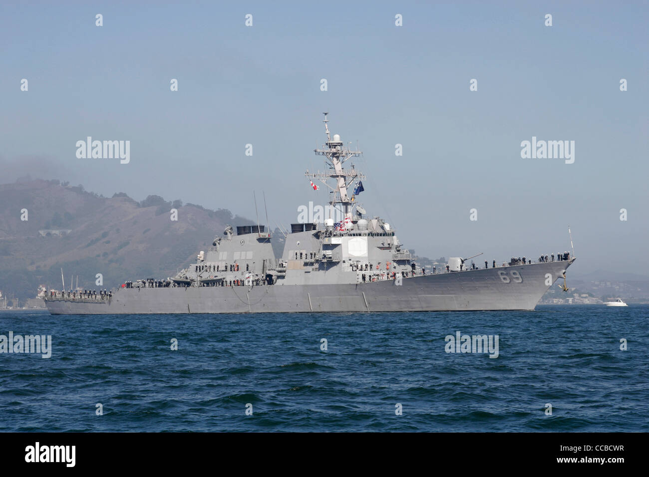 Arleigh Burke class Aegis guided missile destroyer USS Milius (DDG-69) enters San Francisco Bay. Stock Photo