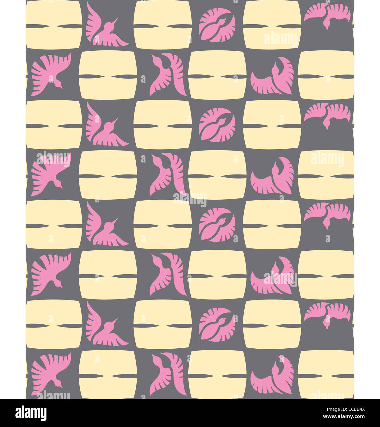 A seamless pattern of Japanese style art with birds in many shapes and ...