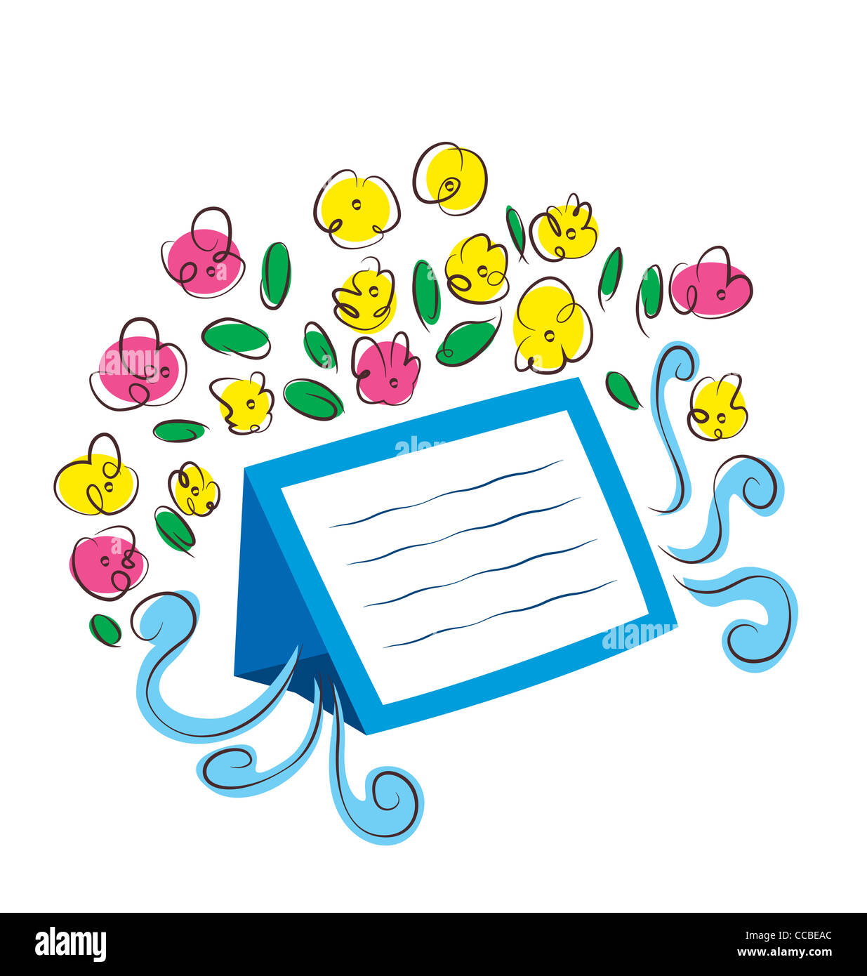 A stand up notes template with decoration of flowers around it. Stock Photo