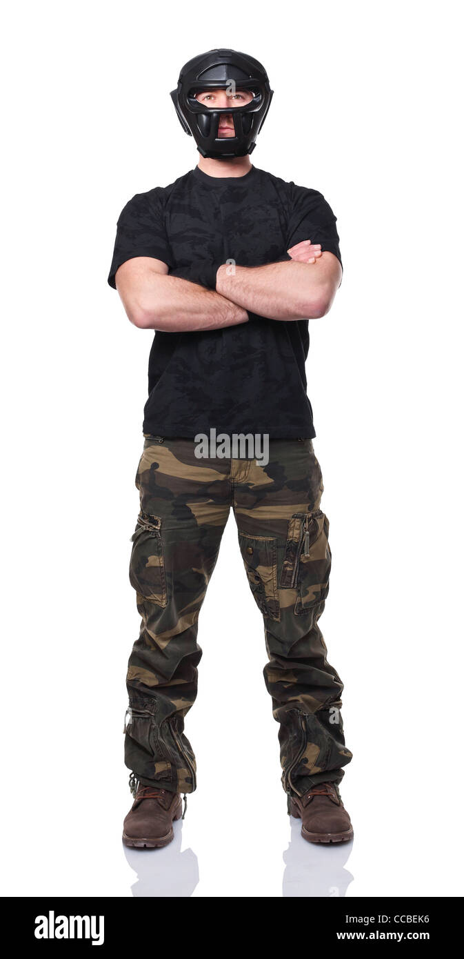 standing caucasian fighter isolated on white Stock Photo