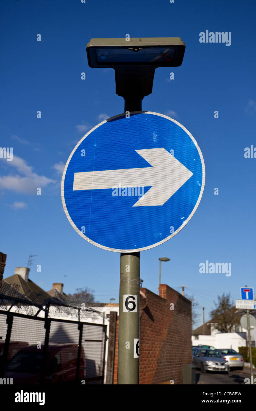 One way traffic upright sign, England, UK Stock Photo