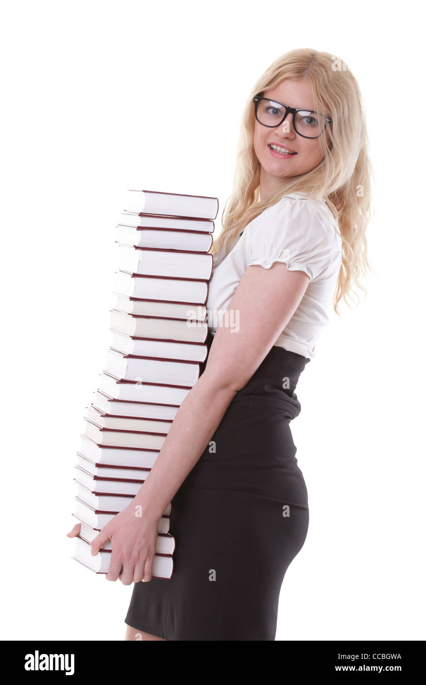 girl with book - Beautiful young woman with books isolated on a white ...