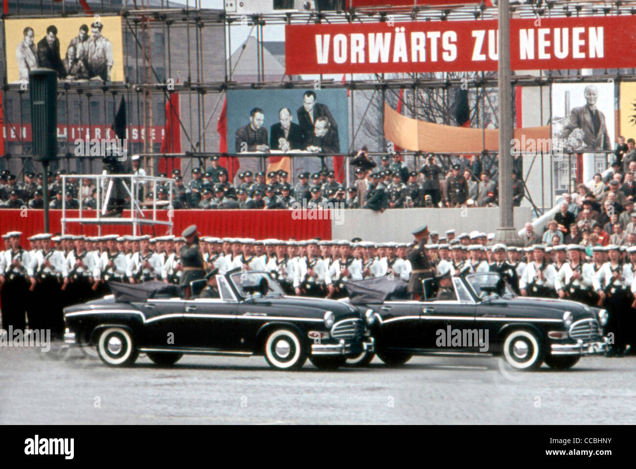 Military parade of the National People's Army NVA of the GDR 1960 in East Berlin. Stock Photo