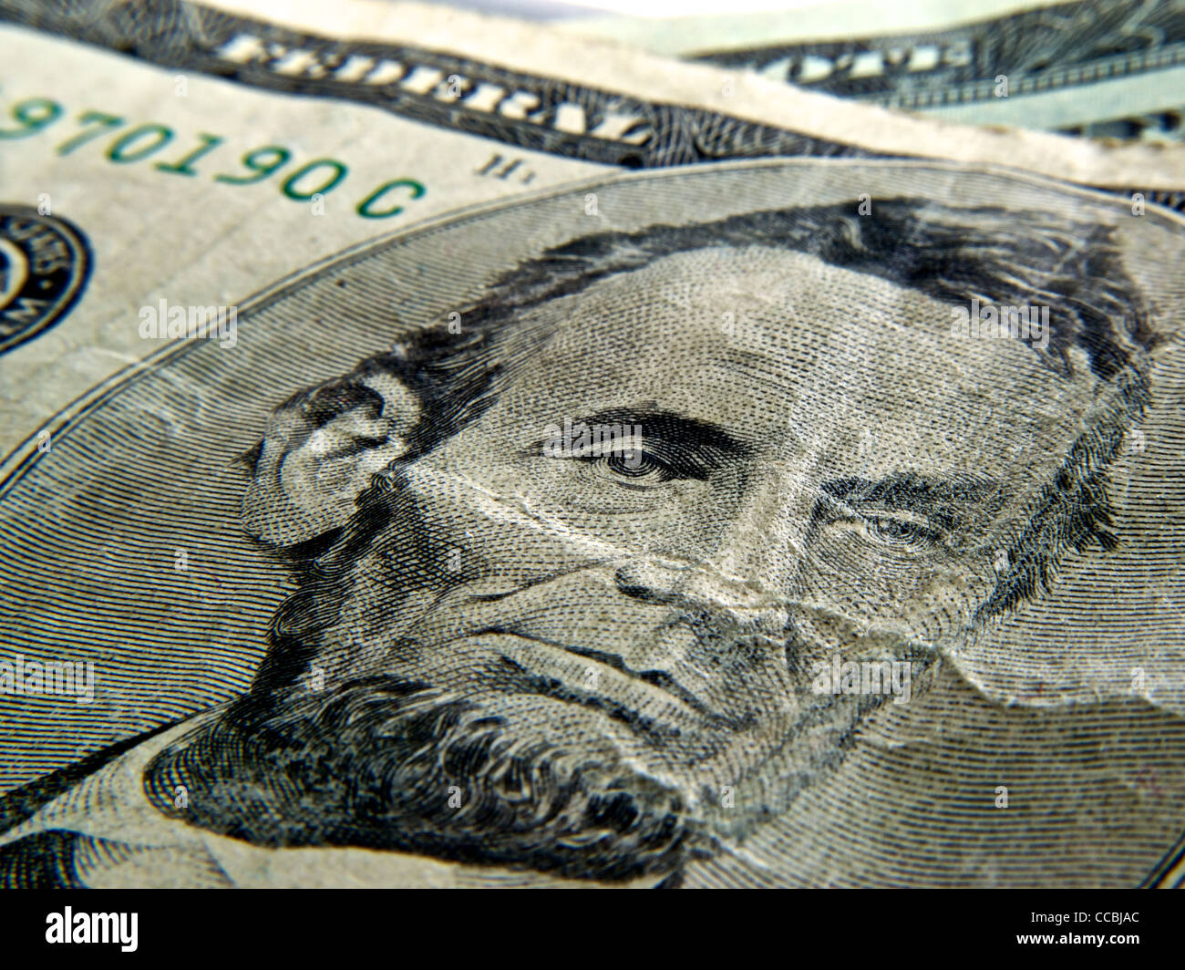 Close up of Five Dollar Bill Stock Photo