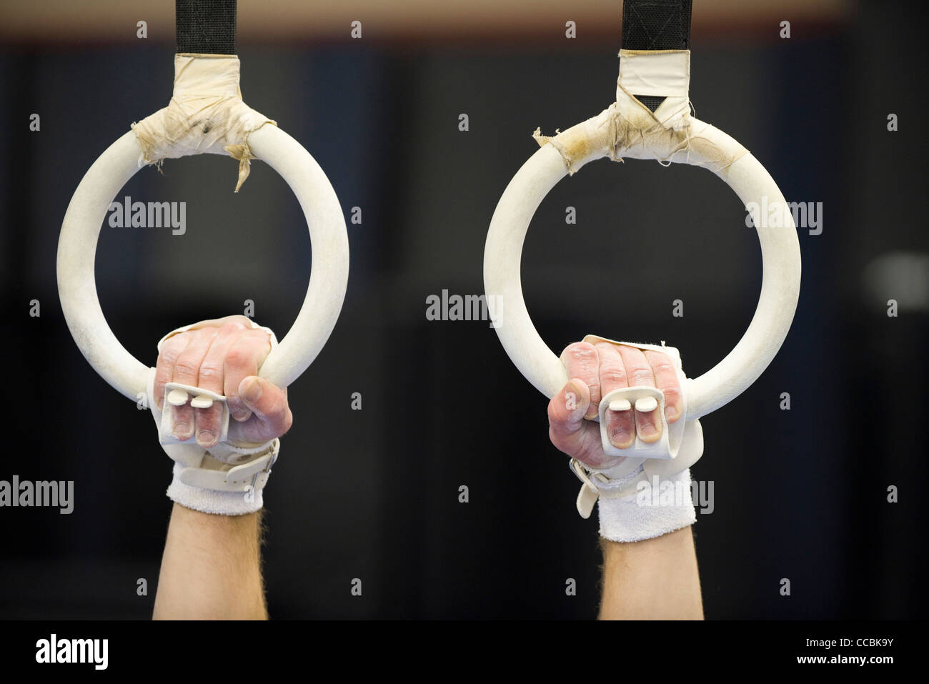 Gymnast's hands gripping the rings, cropped Stock Photo - Alamy