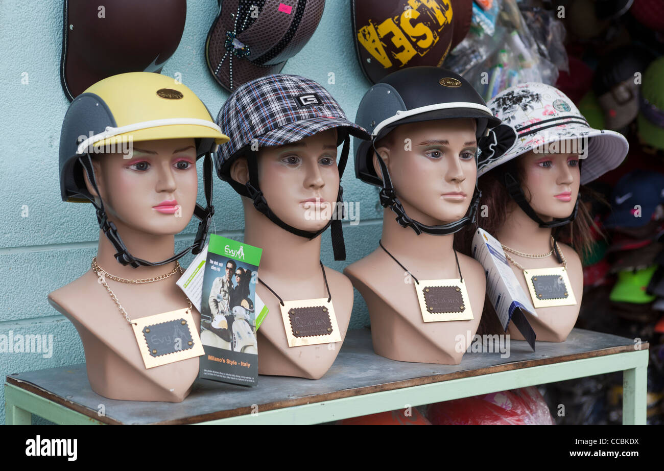 Motorcycle Helmets on sale at Dalat Vietnam Stock Photo Alamy