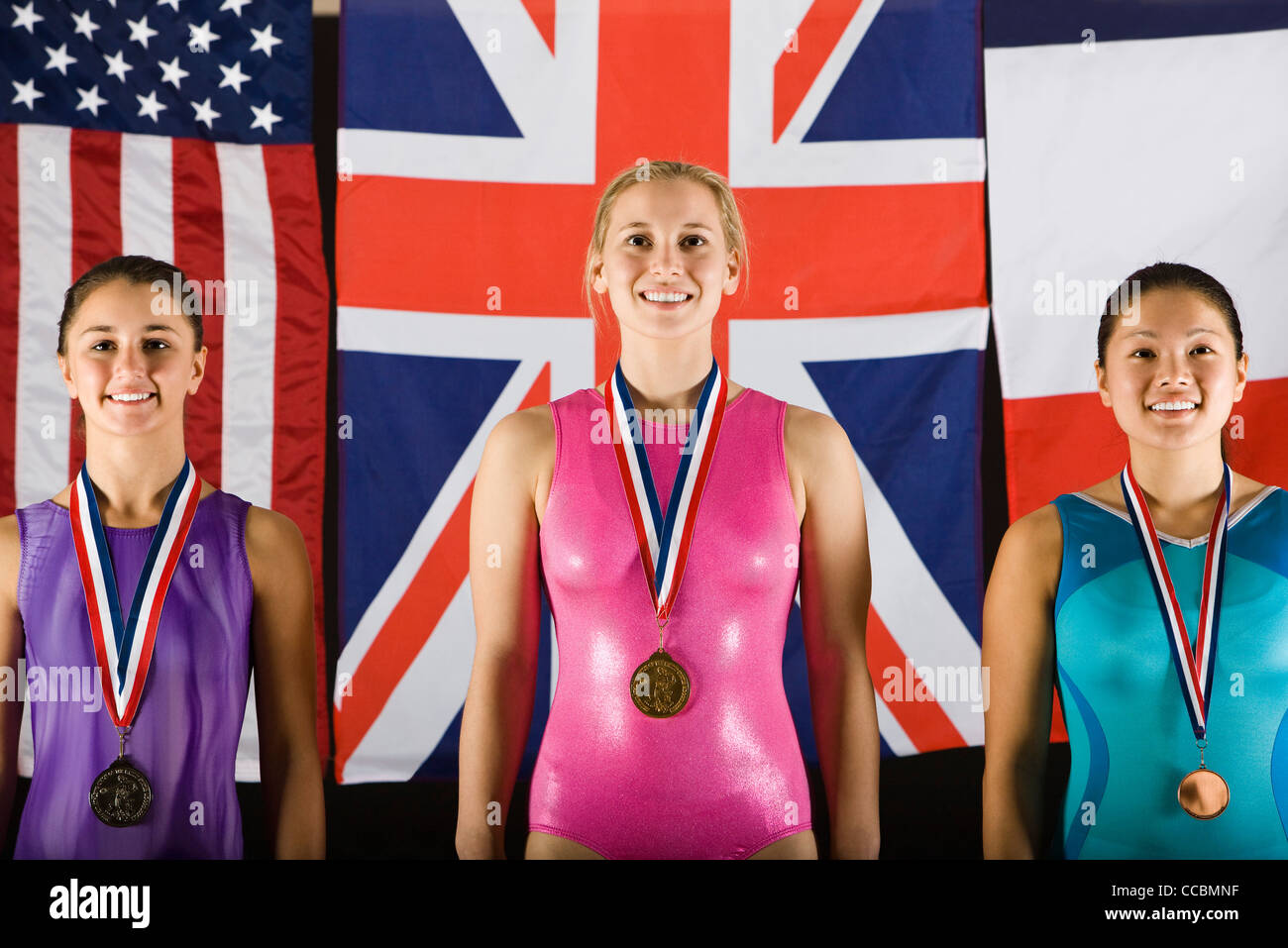 Female gymnastic medalists, portrait Stock Photo