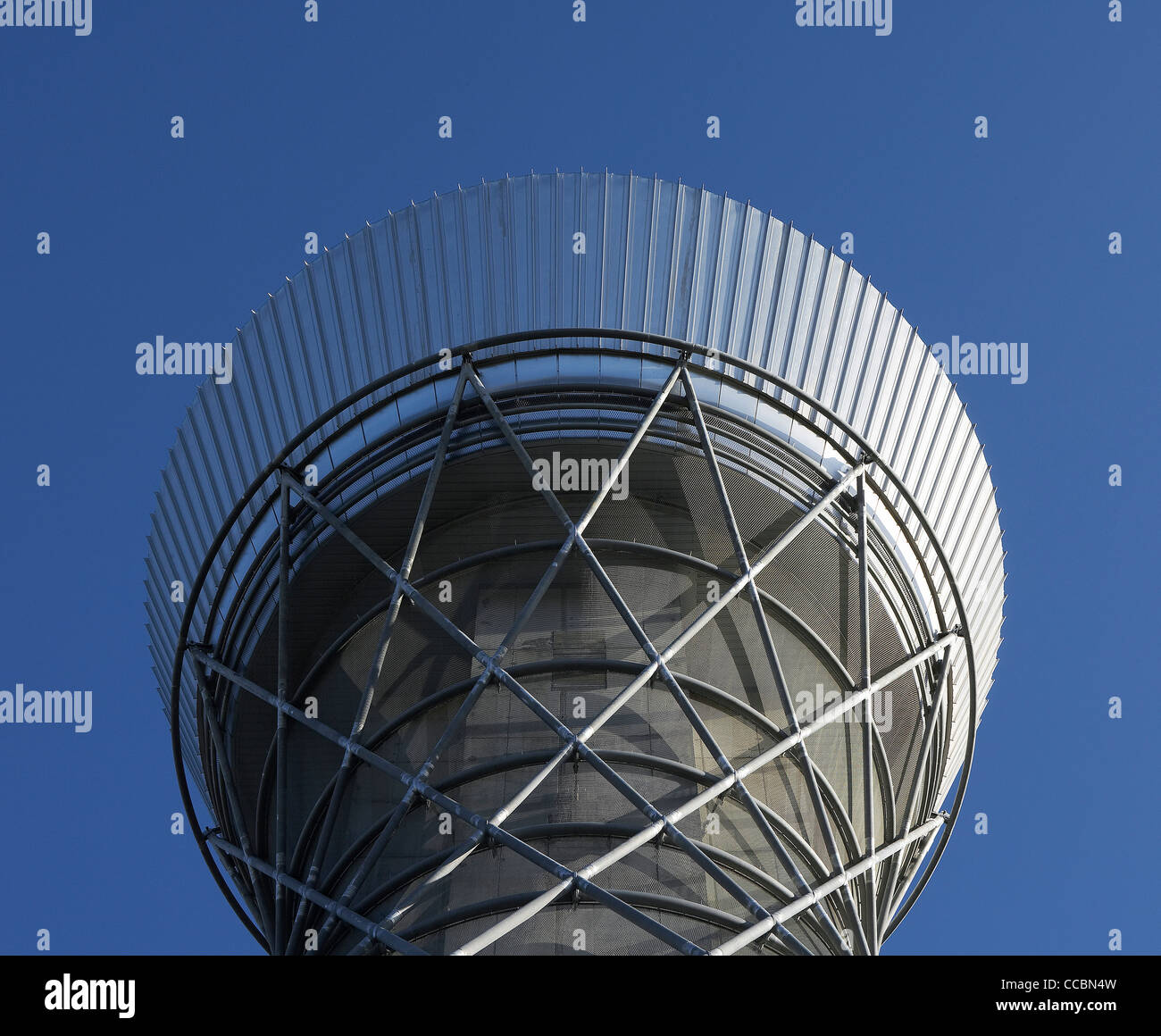 NEWCASTLE AIRPORT CONTROL TOWER TIGHT LOW ANGLE OF TOP Stock Photo