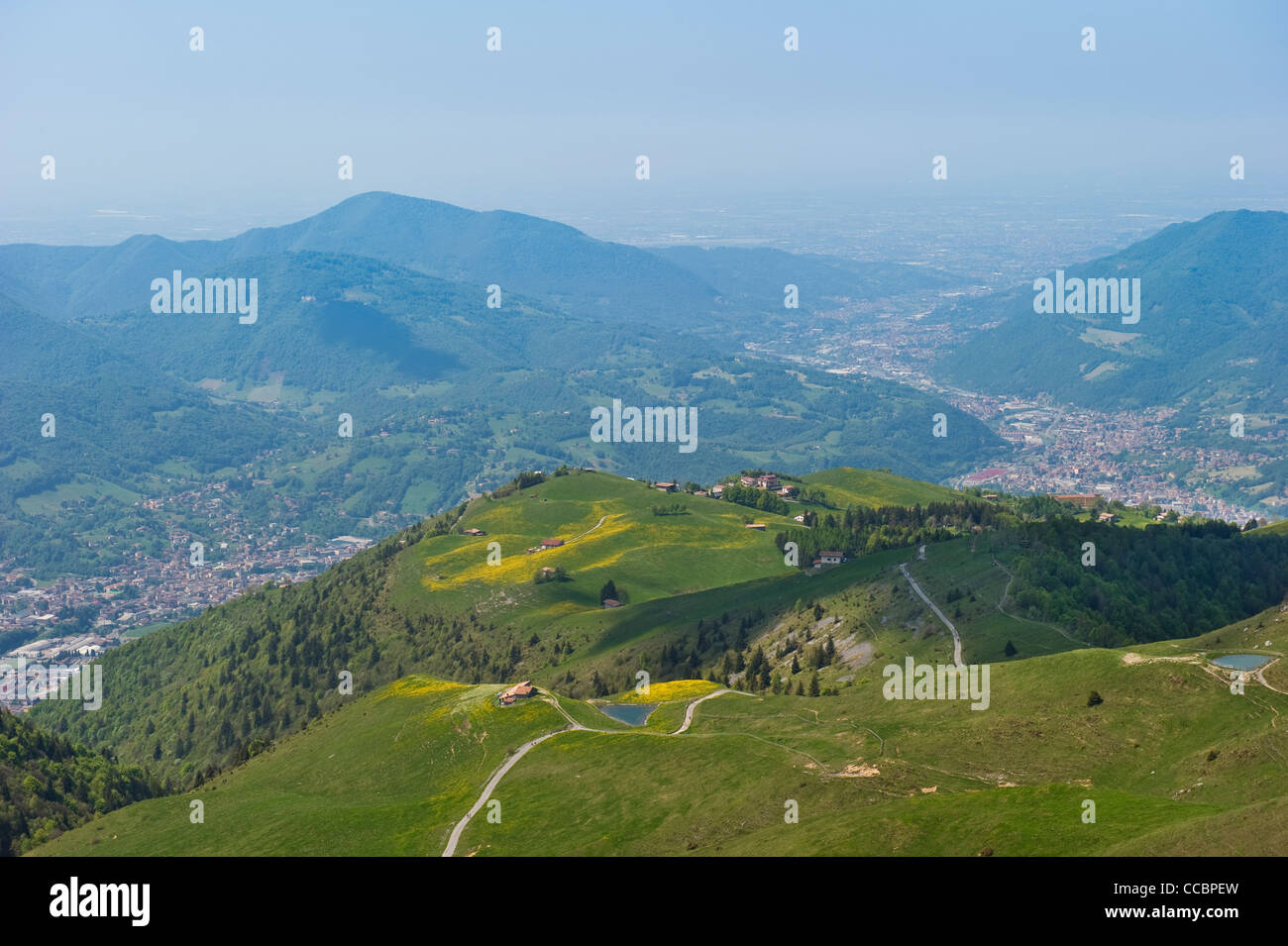 valgandino and seriana valley view, farno mountain, italy Stock Photo