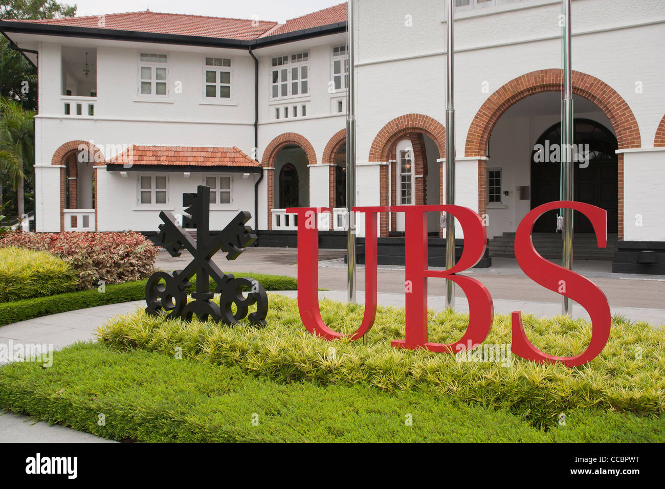 The facade of the UBS Business University in Singapore. Stock Photo