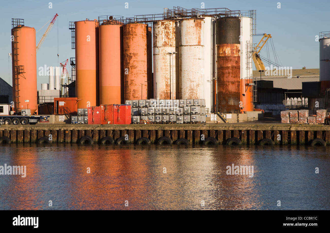 Quayside fuel chemical storage containers Great Yarmouth, England Stock