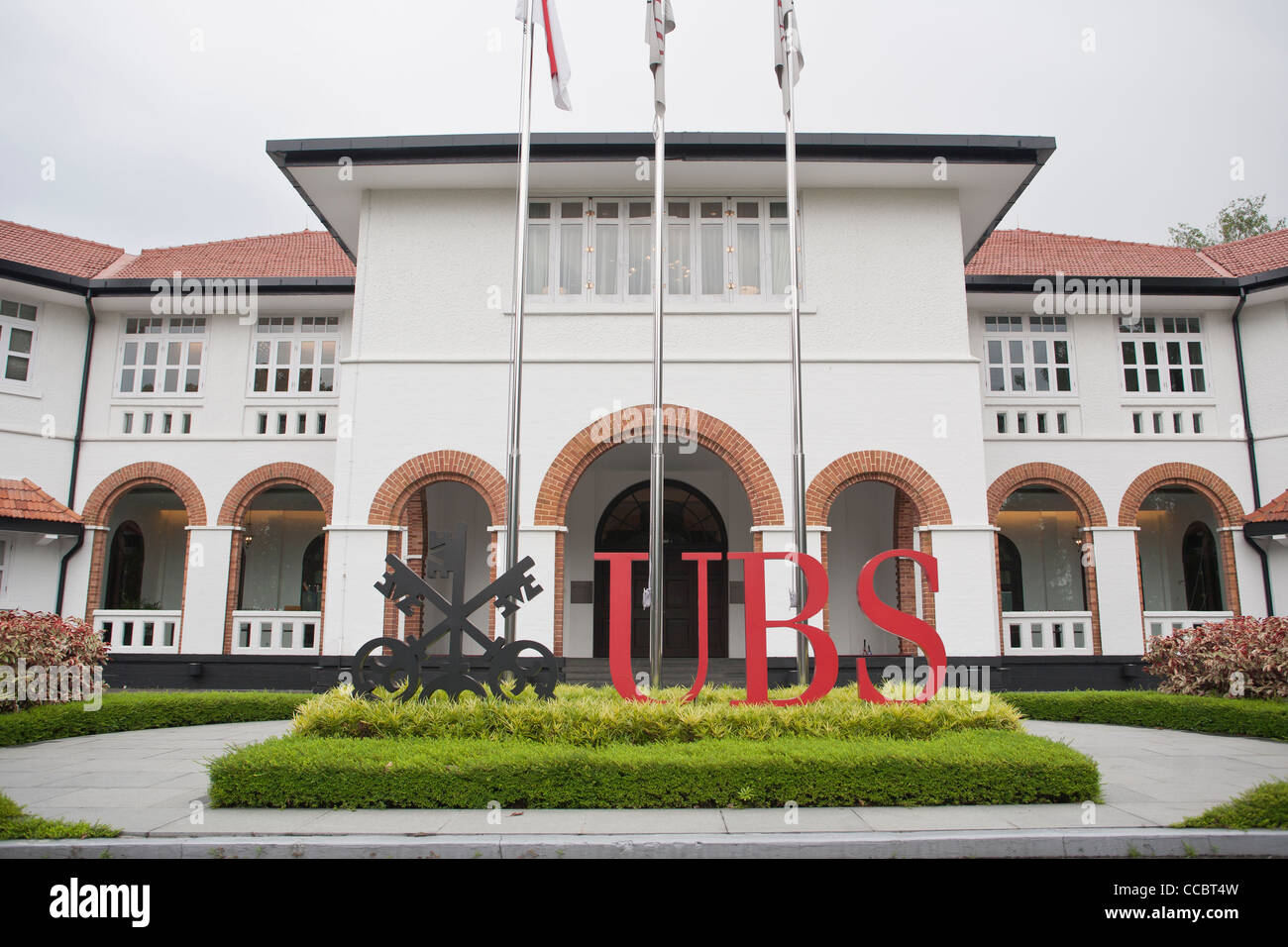 The facade of the UBS Business University in Singapore. Stock Photo