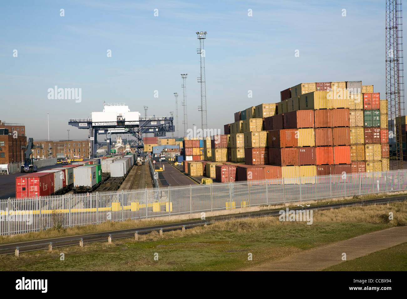 Rail freight terminal Port of Felixstowe Suffolk England Stock Photo