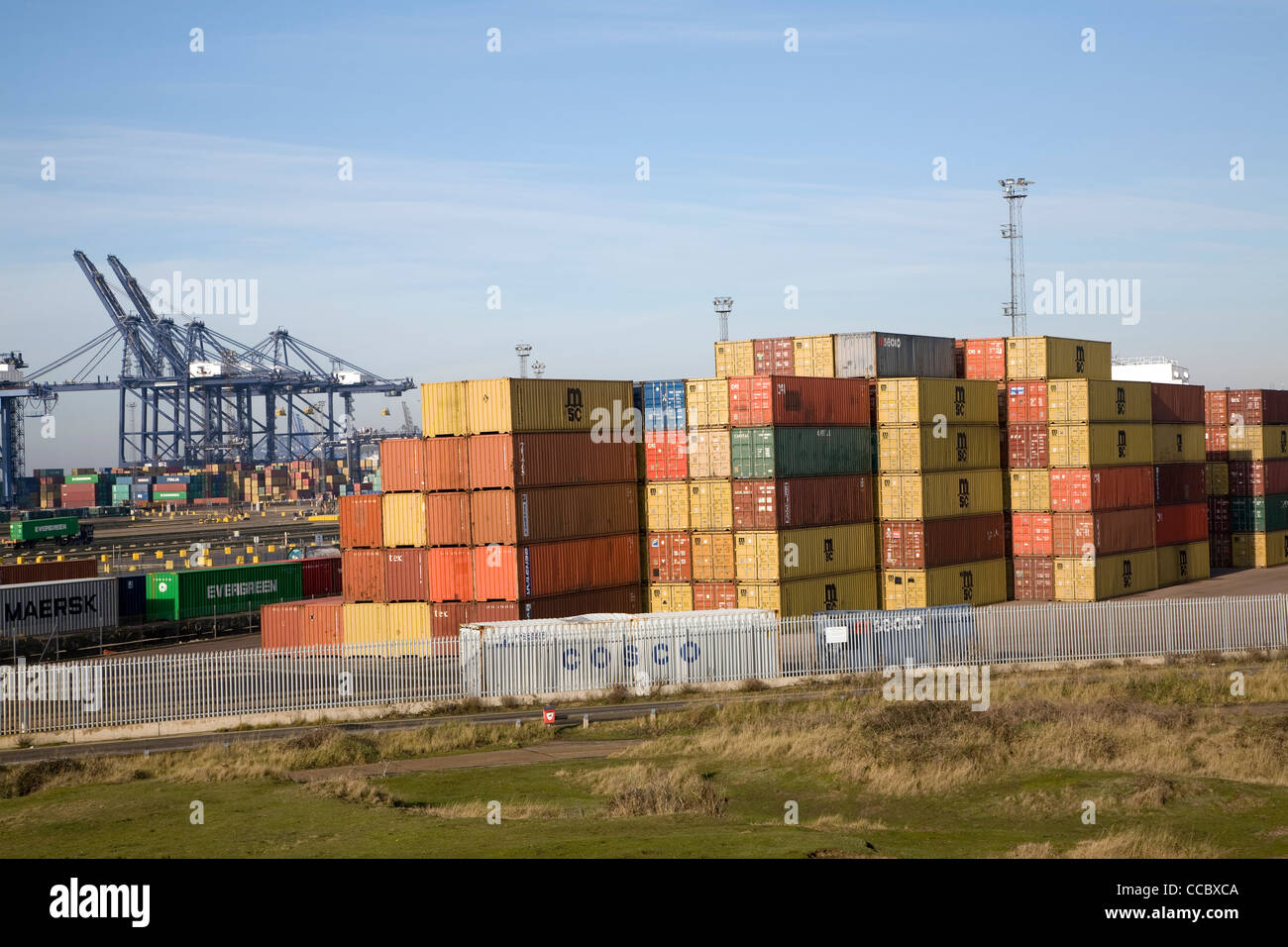 Stack containers Port of Felixstowe Suffolk England Stock Photo - Alamy
