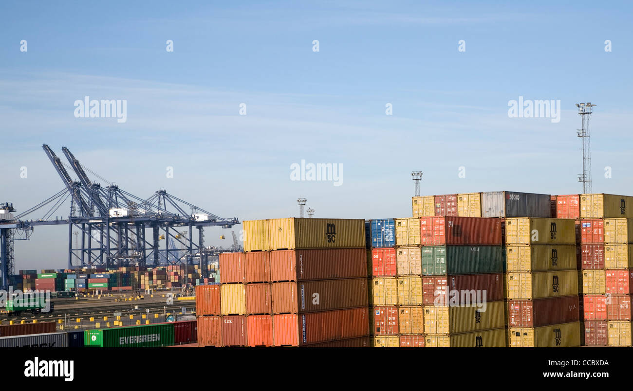 Stack containers port of felixstowe container pile hi-res stock ...