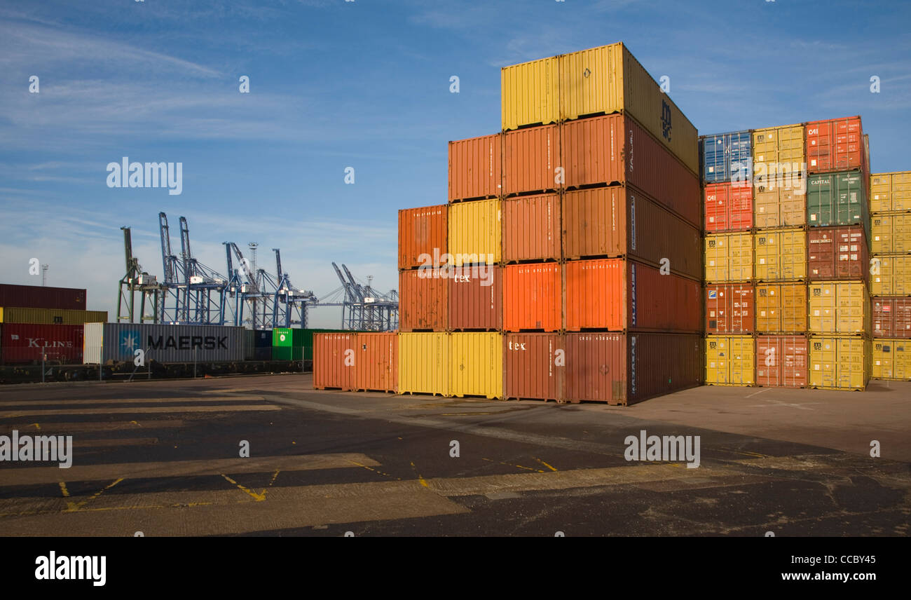 Stack containers Port of Felixstowe Suffolk England Stock Photo - Alamy