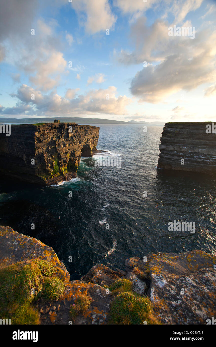 Evening over Downpatrick Head and Dun Briste seastack, County Mayo, Ireland. Stock Photo