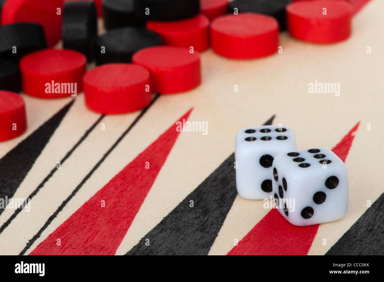 Black and red Backgammon and dices. Success conception Stock Photo