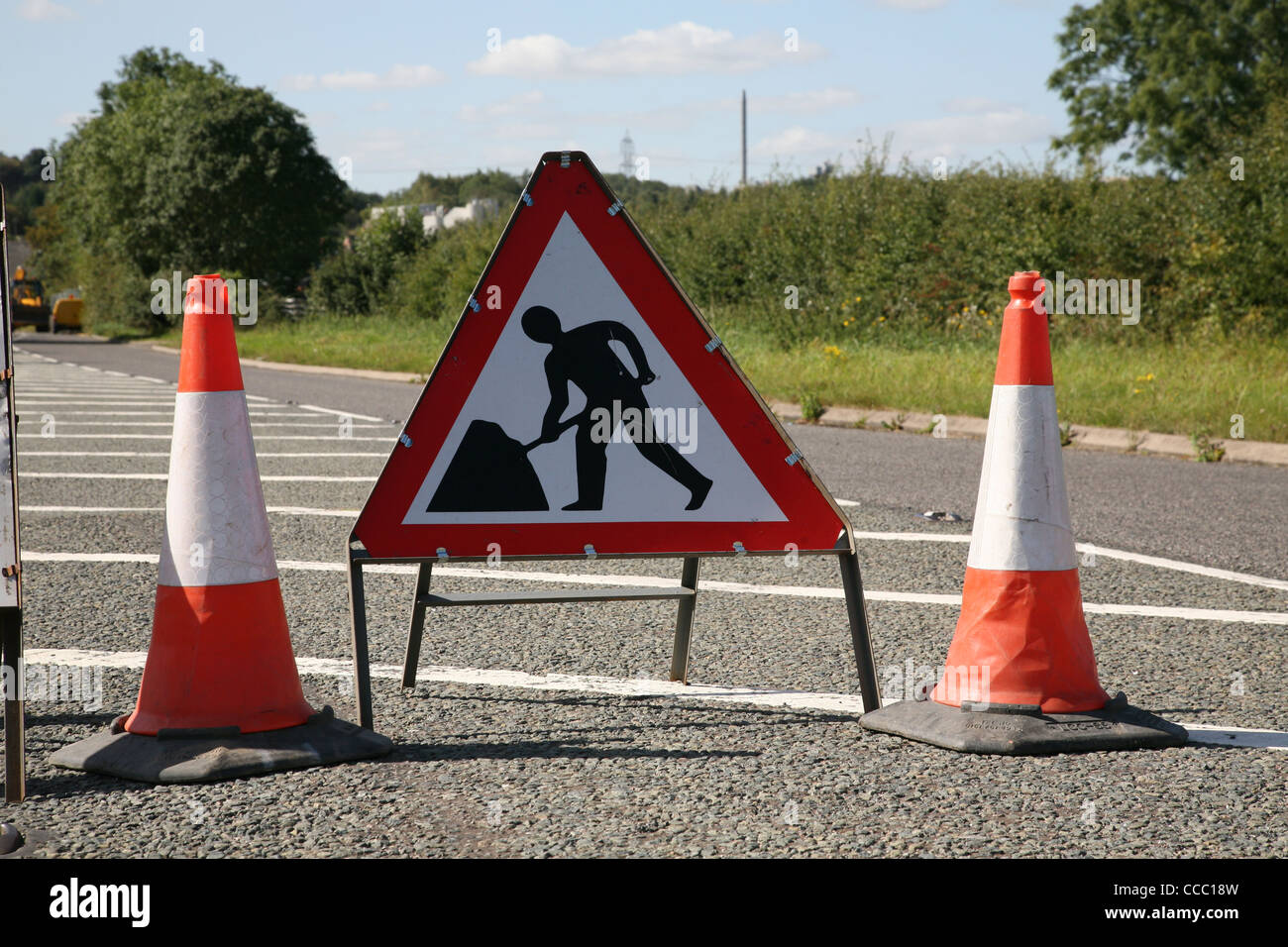 Road closed sign roadworks Stock Photo