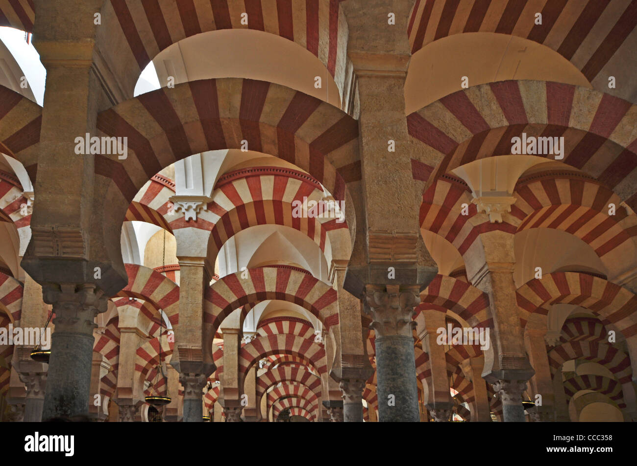 EUROPE, SPAIN, Cordoba, Mezquita (originally 8th Century Mosque), interior with Moorish arches Stock Photo