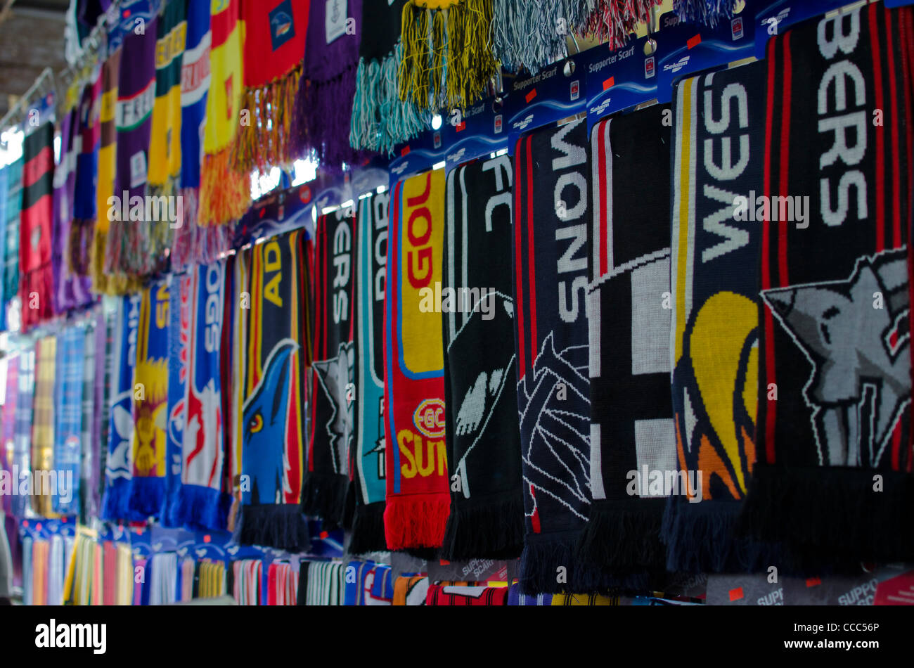 Australia Rules Football Scarves in Market, Queen Victoria Stock Photo