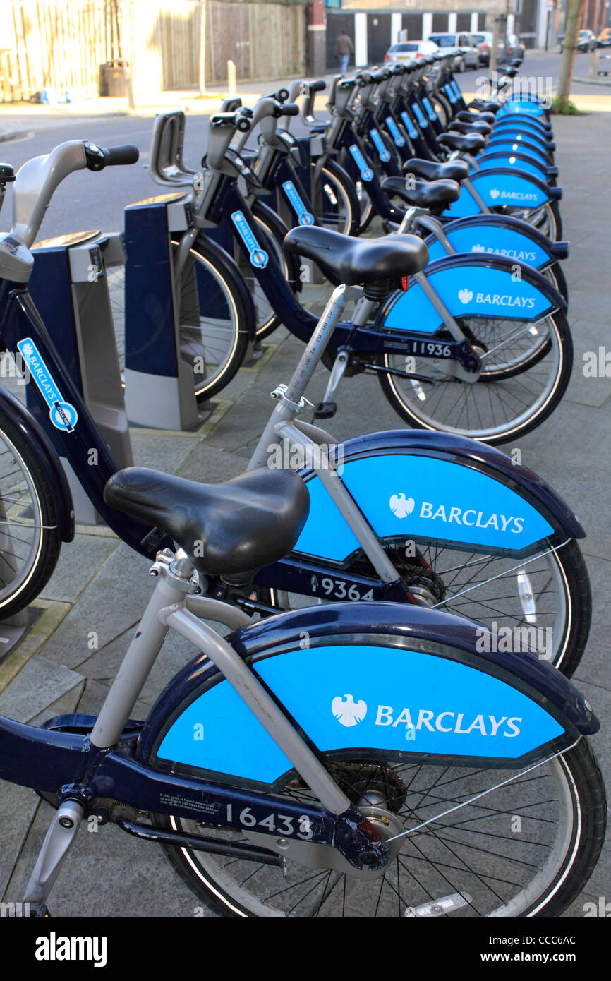 Mayor Boris Johnson championed the Cycle hire scheme sponsored by Barclays in London England UK Stock Photo