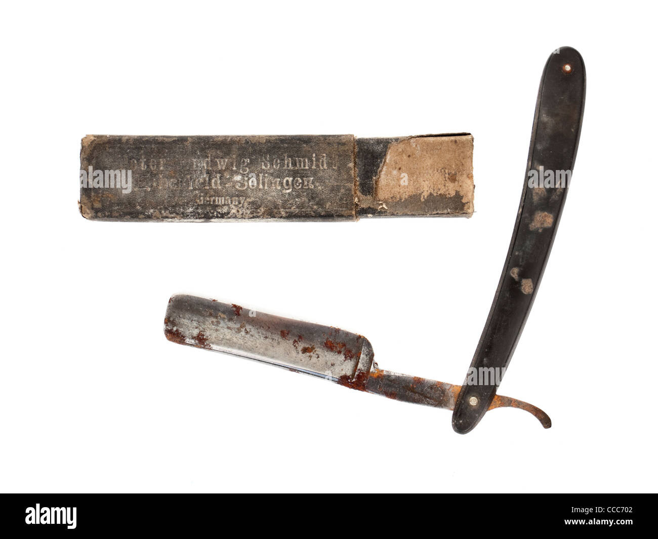 Antique razor blade by Peter Ludwig Schmidt, Elberfeld-Solingen, Germany Stock Photo