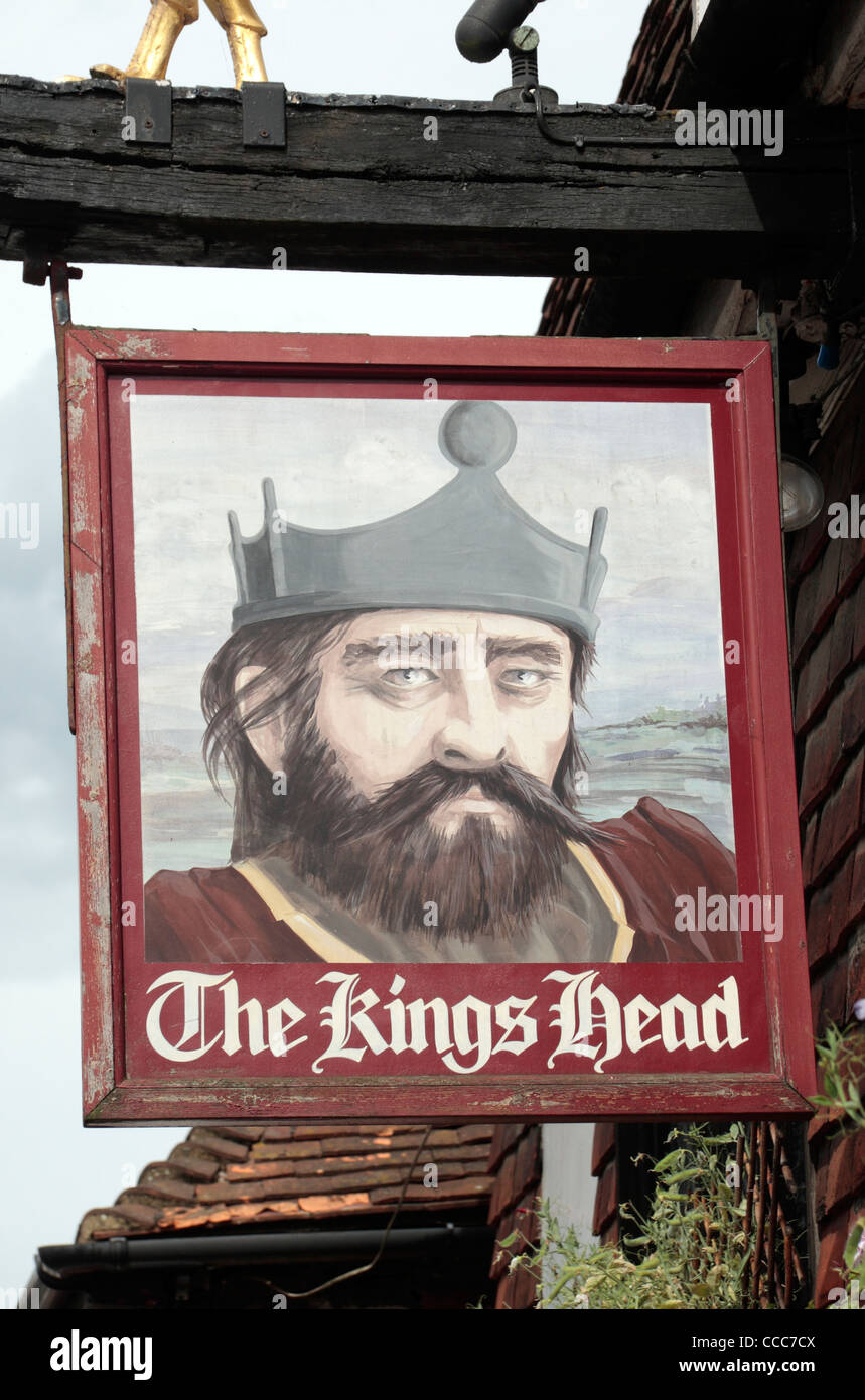 Pub sign above The King's Head public house on High Street, Battle, East Sussex, UK. Stock Photo