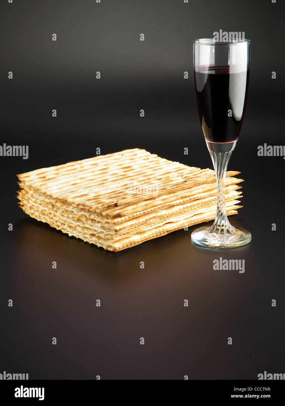 Jewish religious feast Passover traditional food Matza and red wine Stock Photo