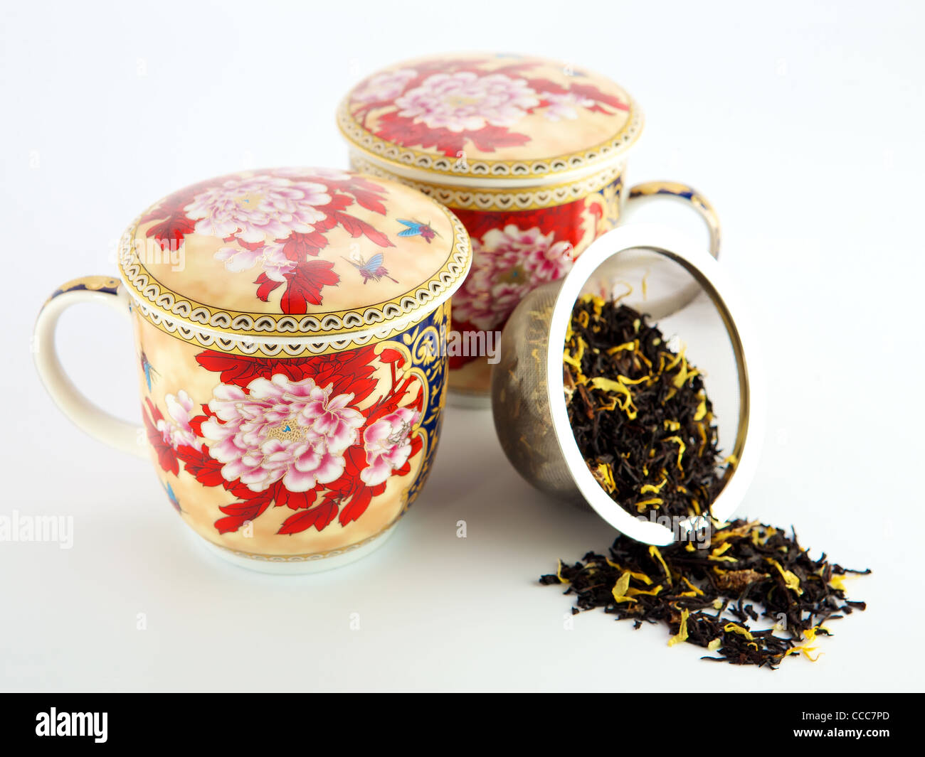 Tea cups on a white background Stock Photo