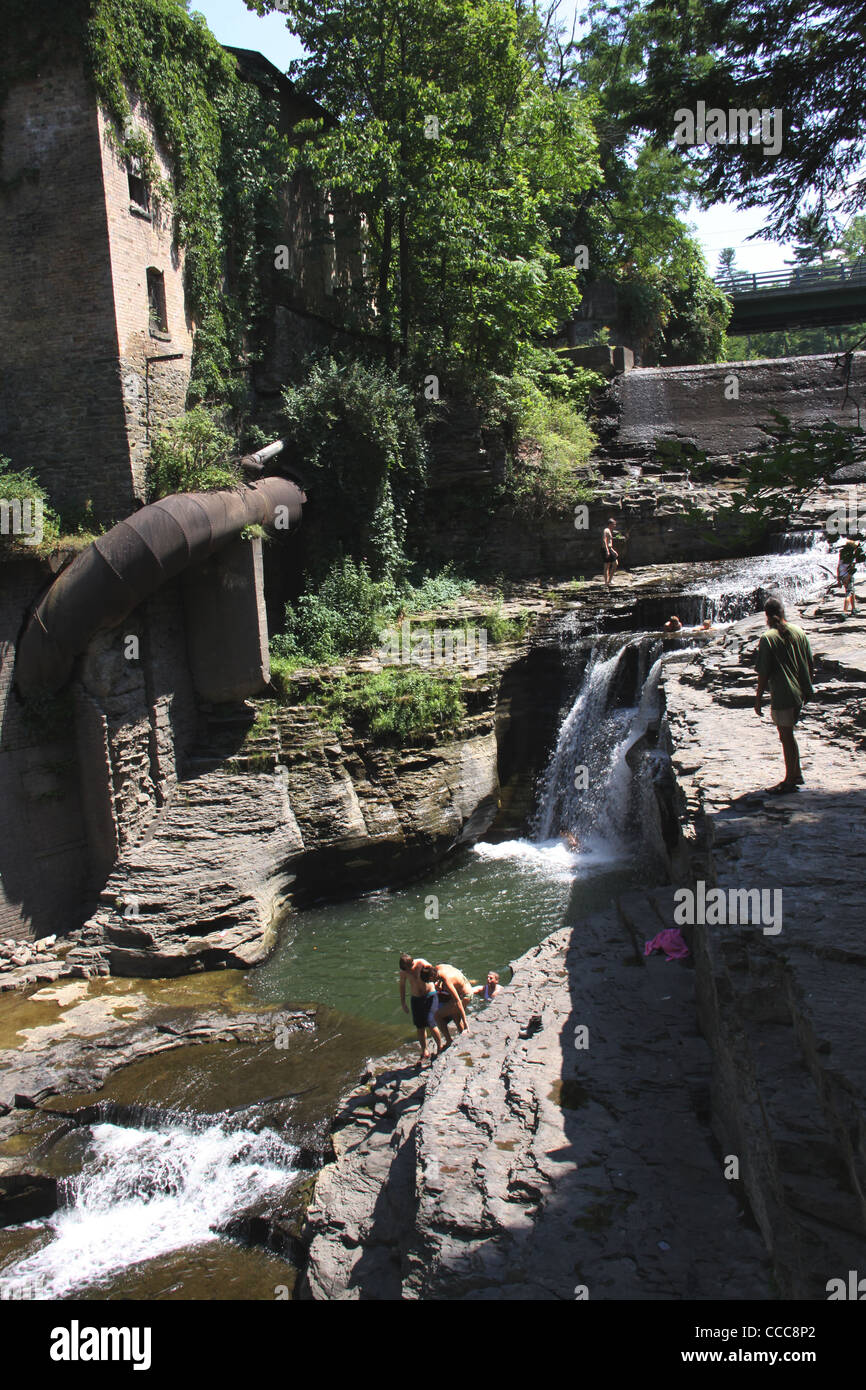 Waterfall swimming diving old mill Ithaca six mile creek Stock Photo Alamy