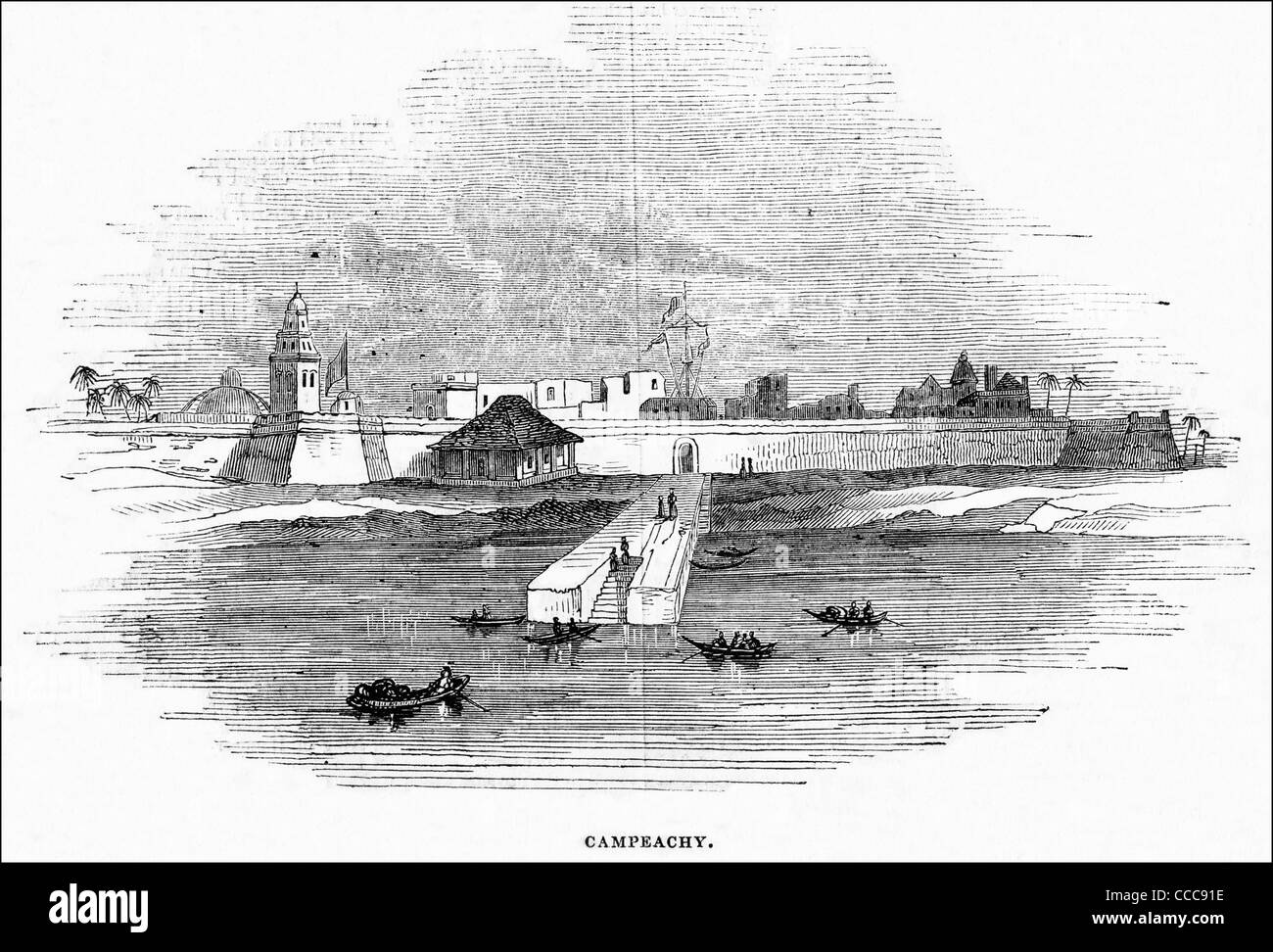 Victorian engraving circa 1844 view of Campeachy also known as Campeche, Mexico Stock Photo