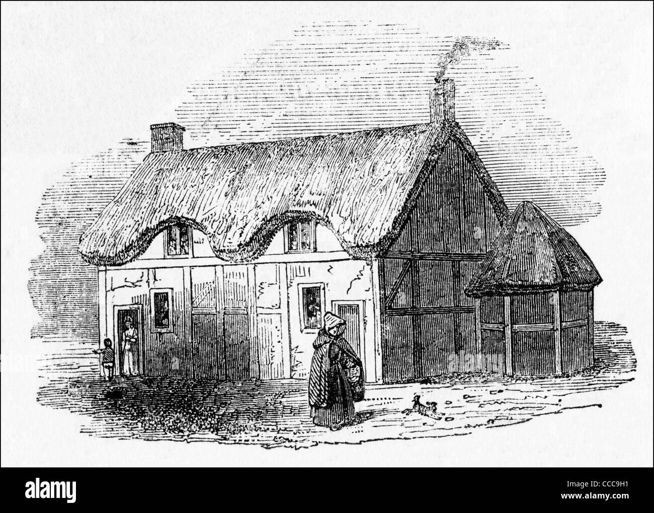 Victorian engraving circa 1844 birthplace of Izaak Walton the Father of Angling near Stafford England UK Stock Photo