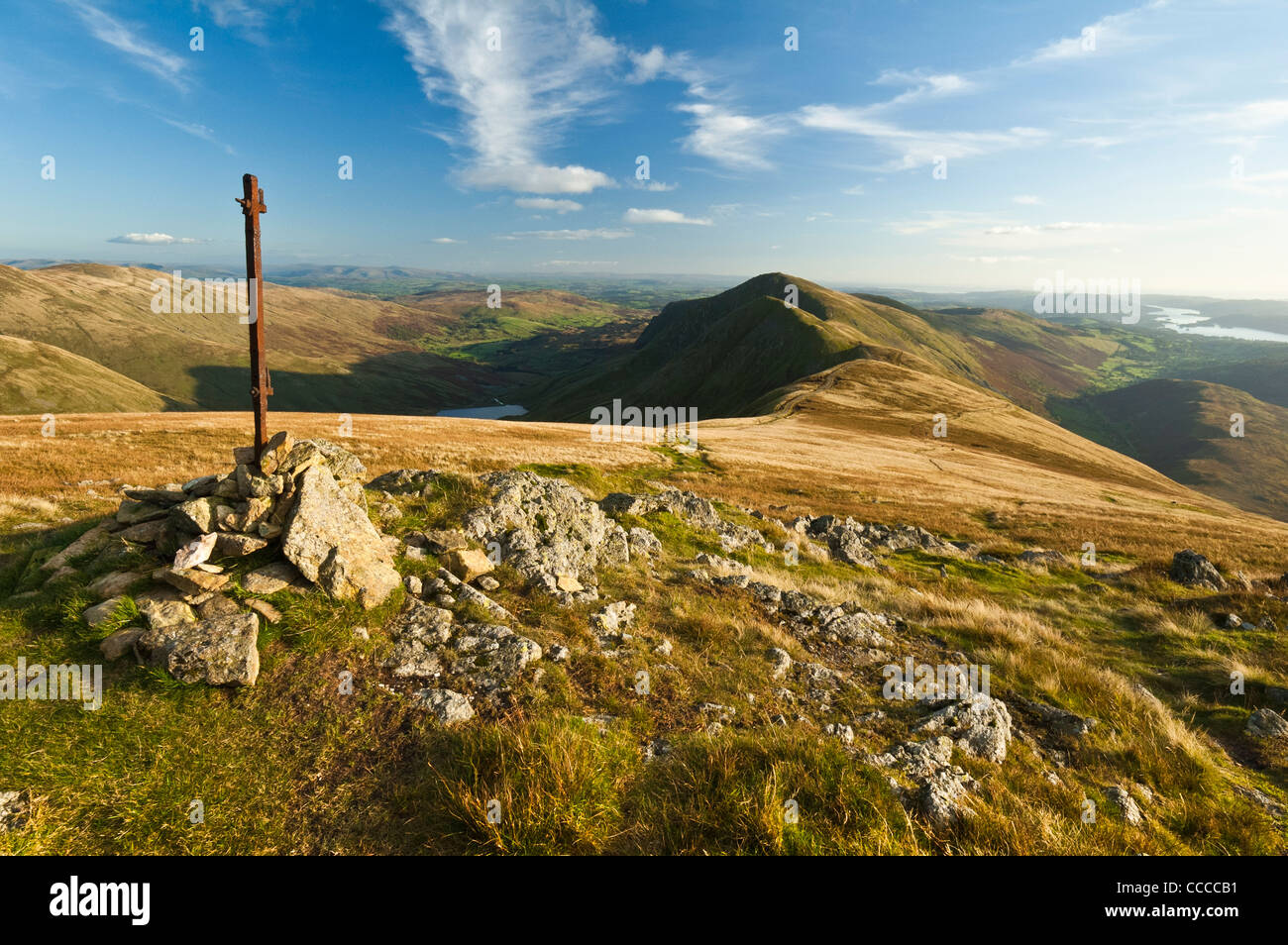 Cumbrian hill top 'High Street' in the English lakes region with views down to Thornthwaite Crag, Kentmere  and Troutbeck Stock Photo