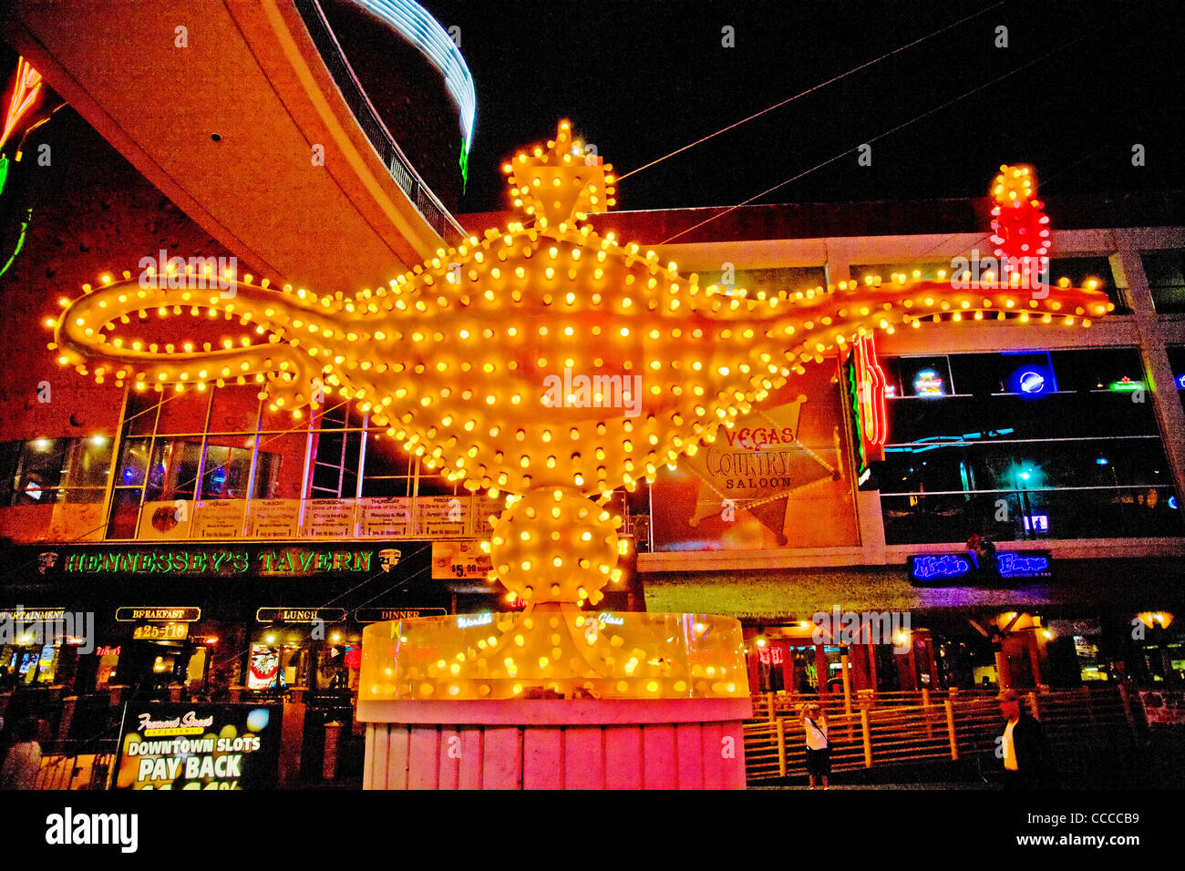 Aladdin's lamp sign decorates Fremont Street in Las Vegas, NV, as Stock
