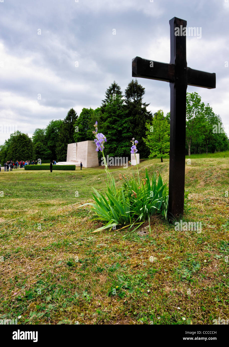 Verdun, France. The grave of a German soldier from WWII overlooks the Jewish soldiers' memorial at the military cemetery. Stock Photo