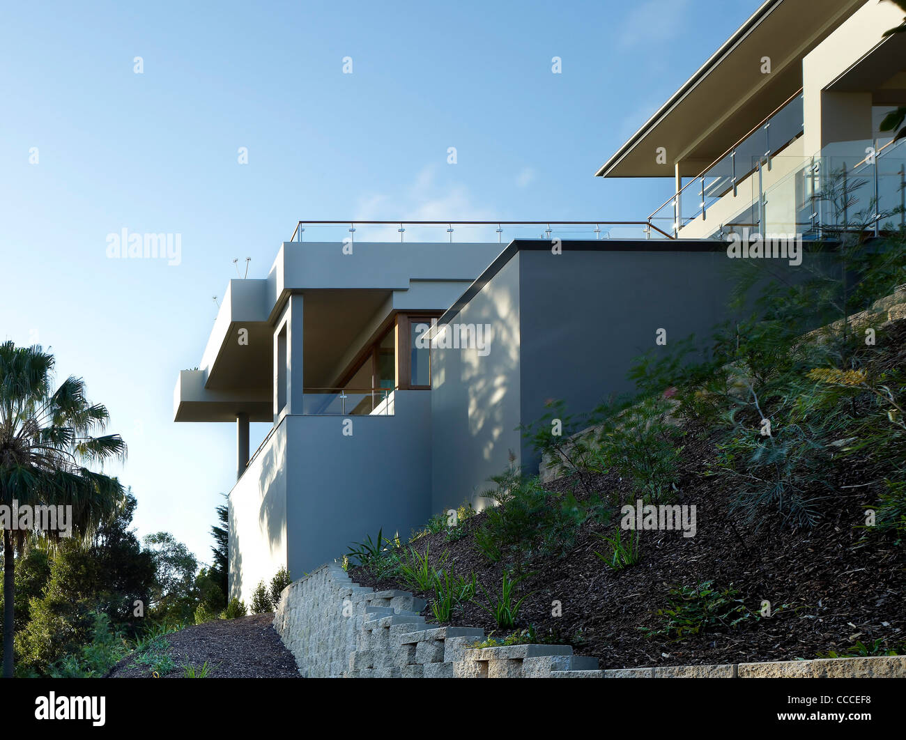 House in Manley Sydney Australia by Assemblage Peter Chivers Architect outer stair swimming pool landscape and portrait of Stock Photo