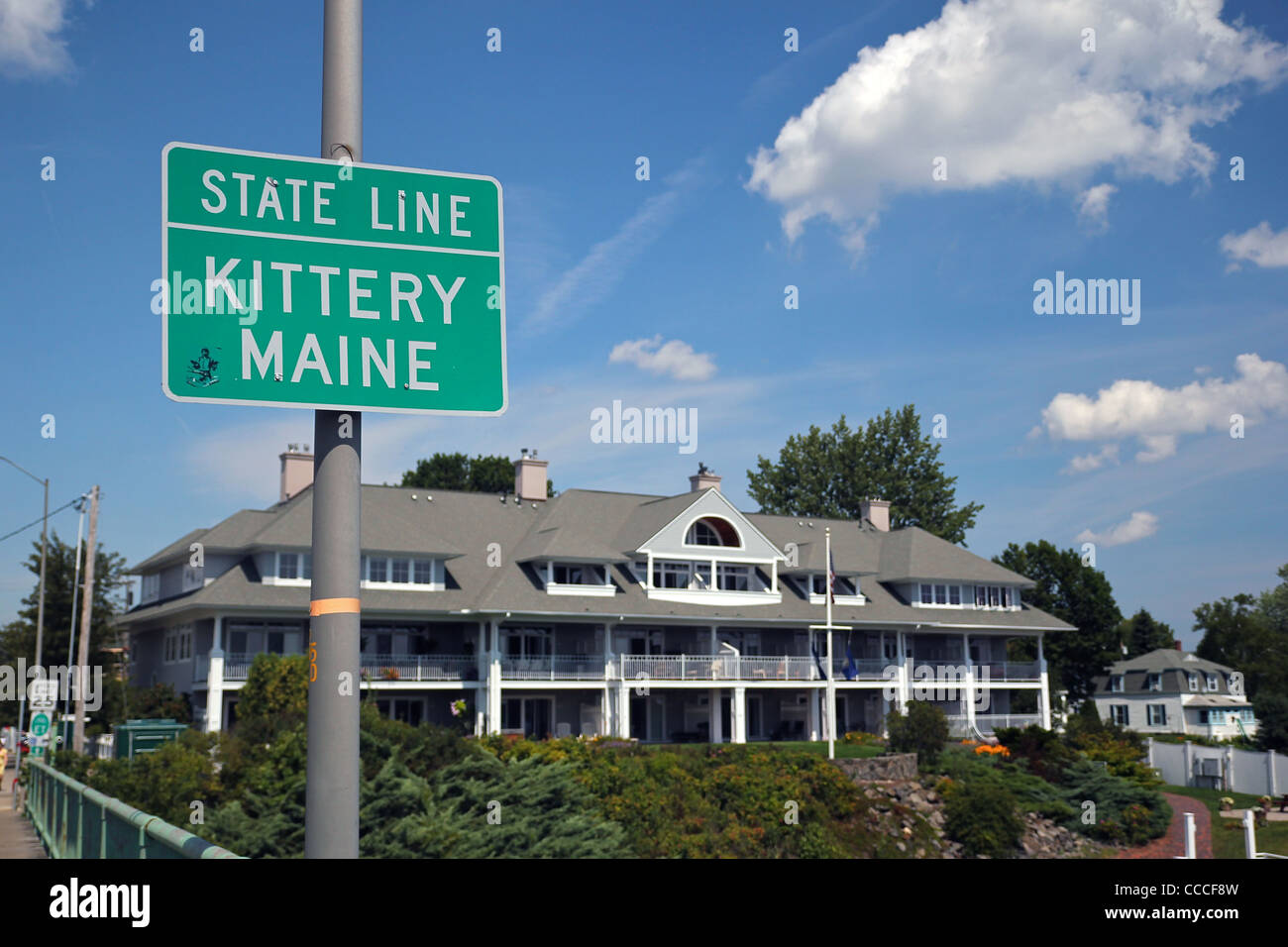 "State Line" sign at the border of Portsmouth, New Hampshire, and