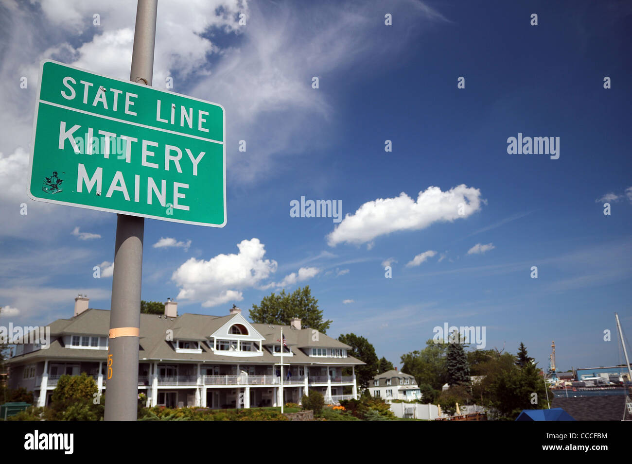 "State Line" sign at the border of Portsmouth, New Hampshire, and
