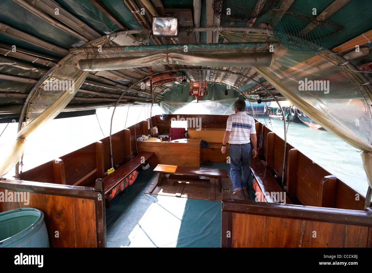 interior of a tourist cruise sampan in aberdeen harbour hong kong hksar china asia Stock Photo