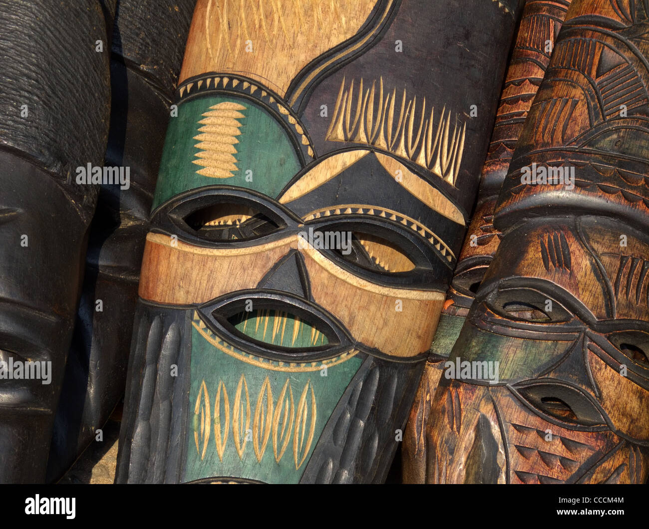 Cartoon tiki mask, aborigine face wooden ethnic art sculpture, ritual tribe symbols
