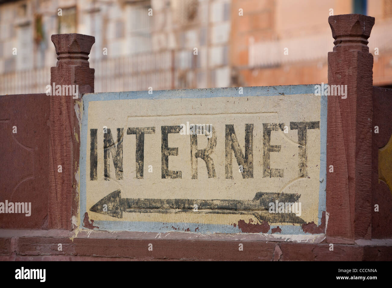 Sign advertising internet access/ internet cafe, in Jodhpur, in Rajasthan, India Stock Photo