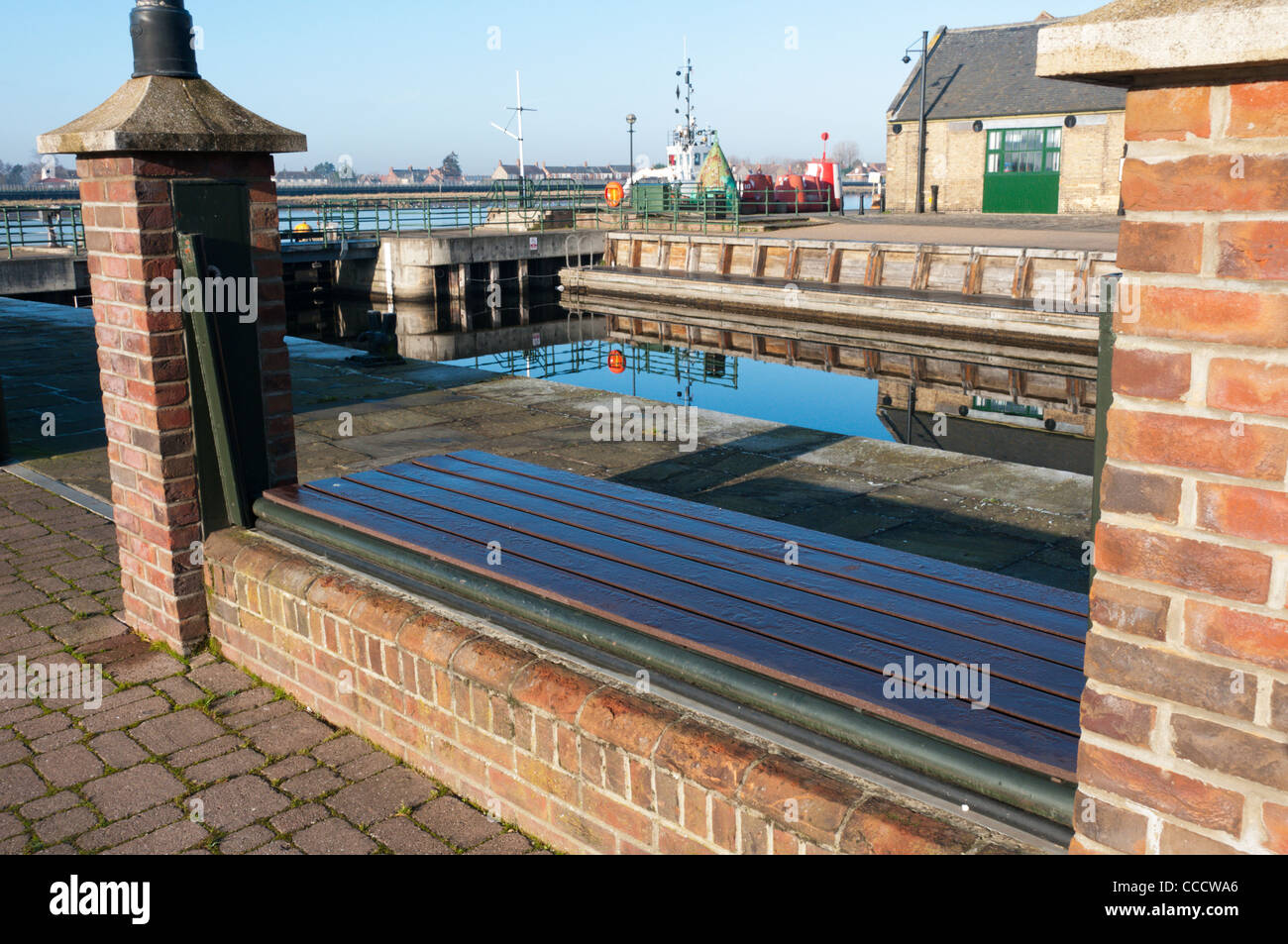 Flood defence measures beside the Purfleet at King's Lynn, Norfolk. Stock Photo