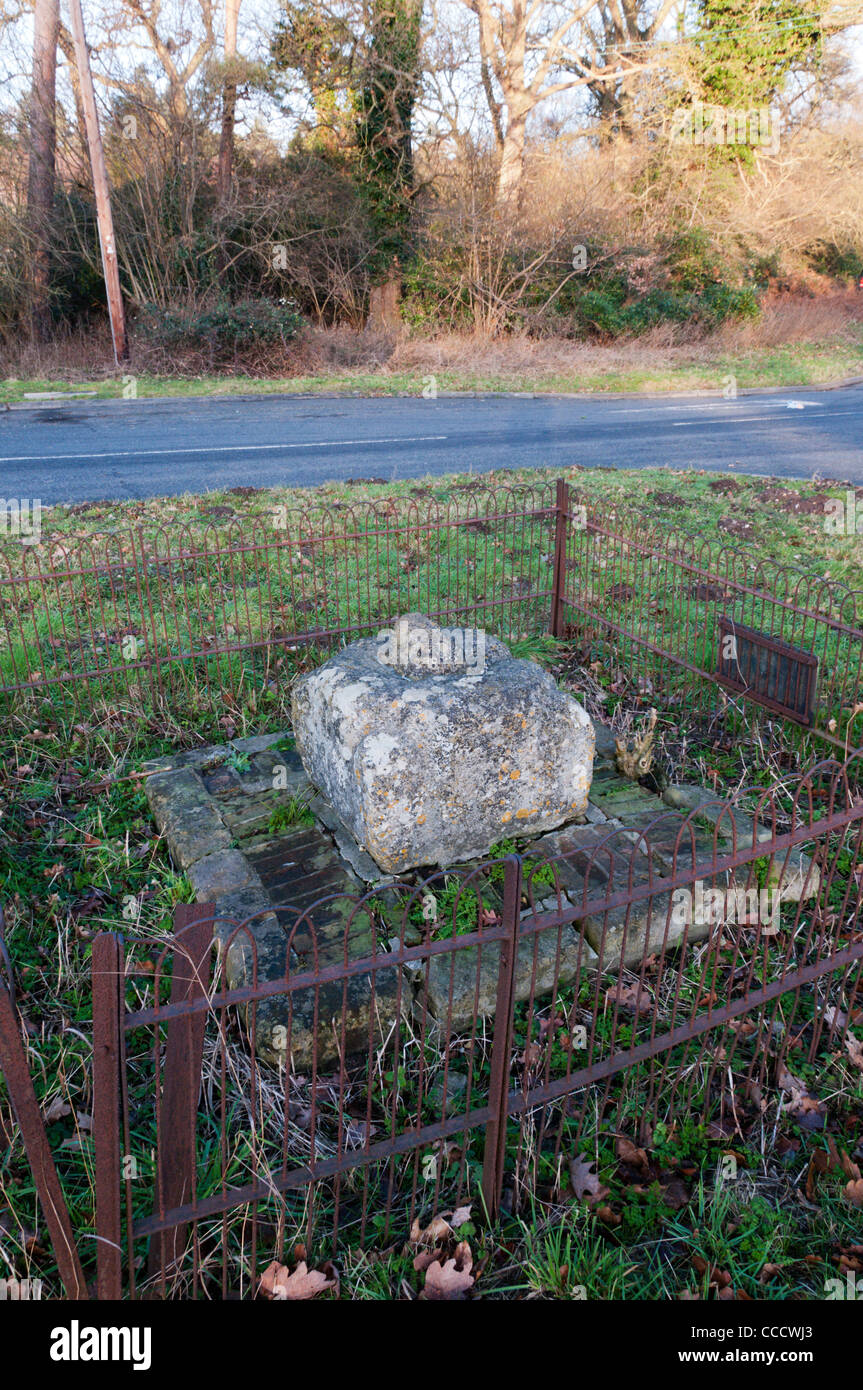 Butler's Cross, the remains of an old boundary stone, at Babingley, Norfolk Stock Photo