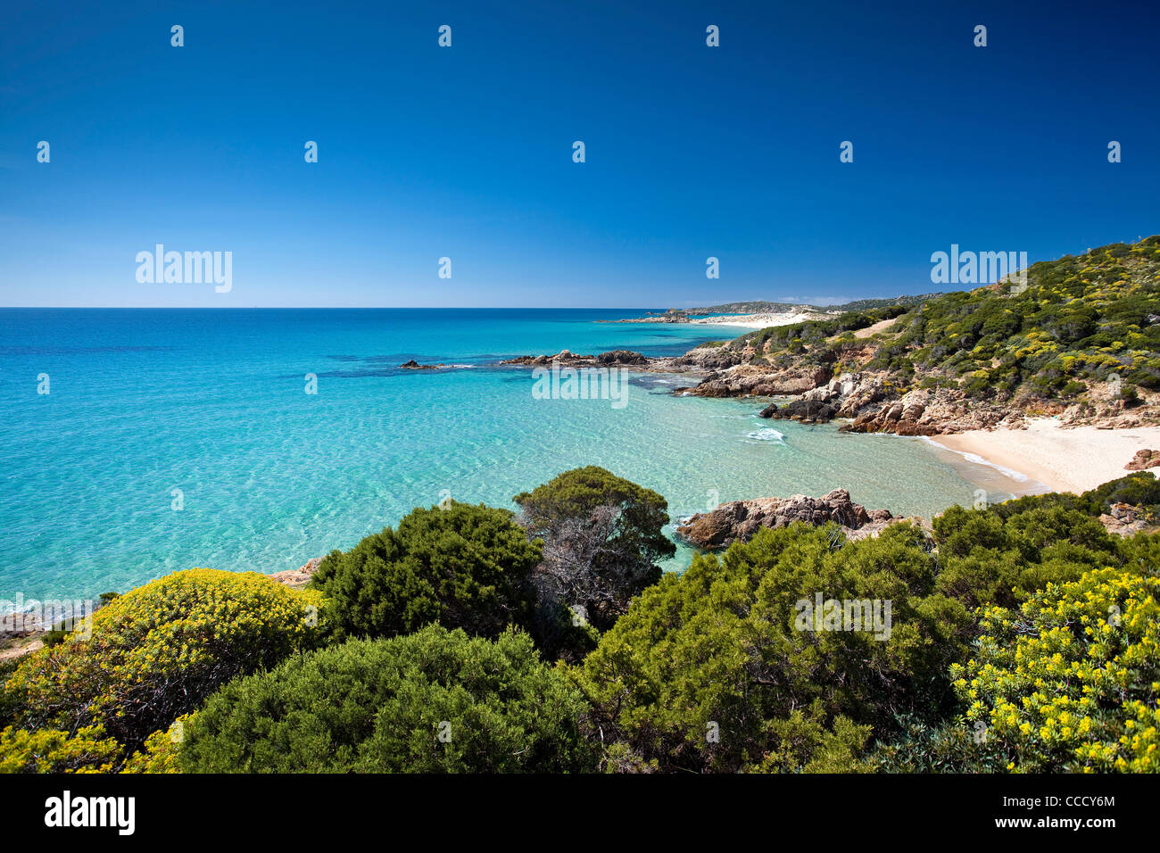 Chia beach, Monte Cogoni, Campana, Chia, Domus De Maria (CA), Sardinia, Italy, Europe Stock Photo