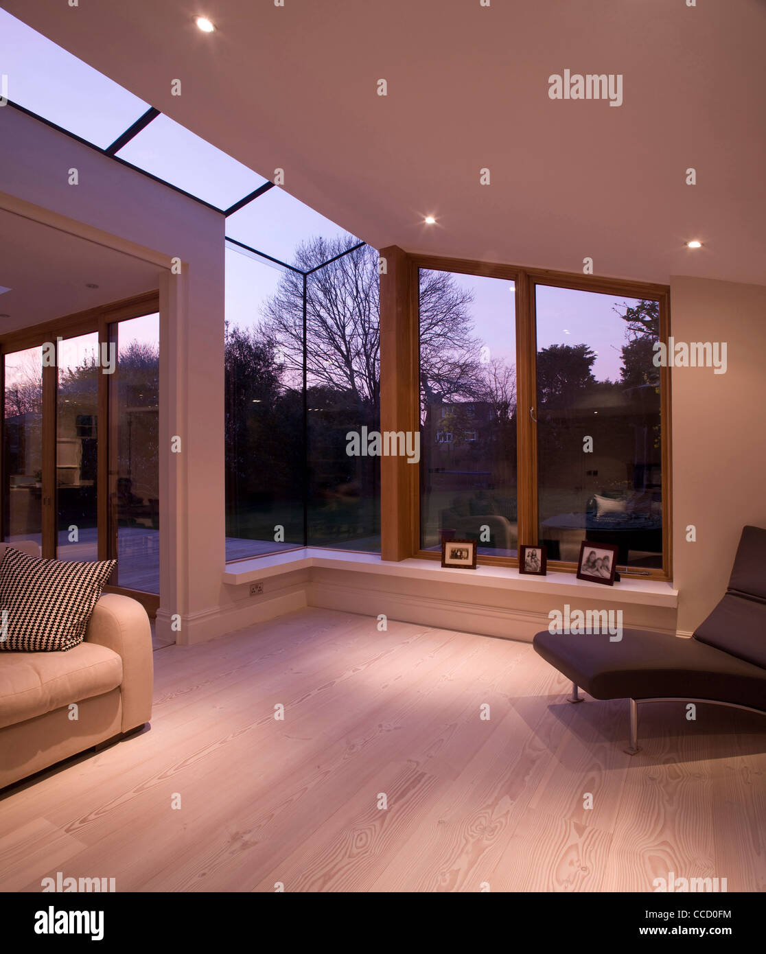 Private House Living Area With Pitch Roof And Skylight Stock
