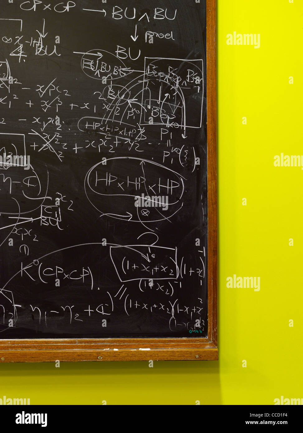 ALAN TURING BUILDING MANCHESTER UNIVERSITY SHEPPARD ROBSON INTERIOR VIEW BLACKBOARD WITH FORMULAS Stock Photo